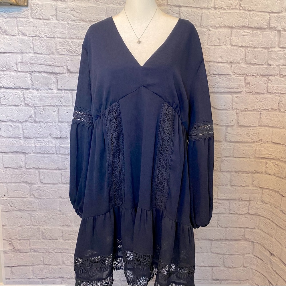 Boho peasant dress in navy blue New York & Co